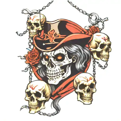 Alucard and skulls hanging on chains tattoo design idea