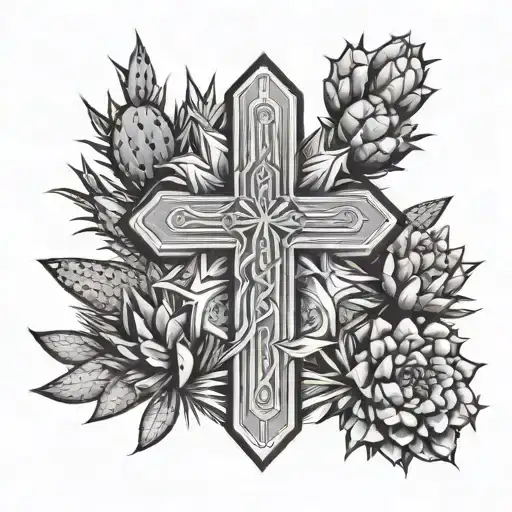 cactus in shape of cross tattoo design idea