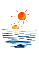 Water and sun in colors in watercolor representing tattoo design idea