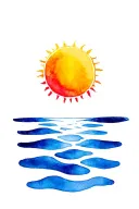 Water and sun in colors in watercolor representing tattoo design idea