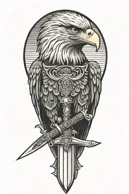 bald eagle with a sword tattoo design idea