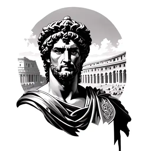 small half chest tattoo of Julius Caesar as a warrior and the coliseum with the coliseum in the background  tattoo design idea
