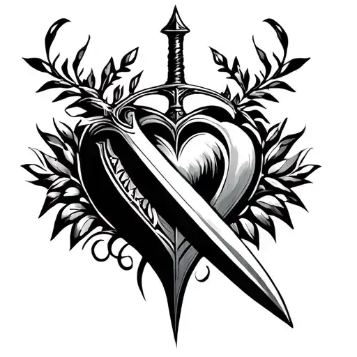 Sword, laurel crown, tribal, heart, minimalist style and bohemium tattoo design idea