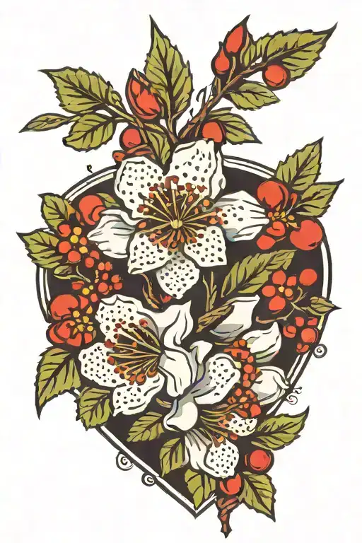 hawthorn flower with heart intertwined tattoo design idea