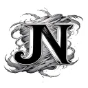 Letters J and N in tornado forming tattoo design idea