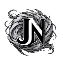 Letters J and N in tornado forming tattoo design idea