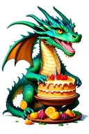 A whimsical scene of a dragon baking a cake in a magical kitchen filled with enchanted ingredients tattoo design idea
