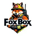 "Fox Box" "Fox Box" Tough looking fireman fox wearing firefighting gear with radio equipment. Helmet has maltese symbol tattoo design idea
