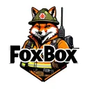 "Fox Box" "Fox Box" Tough looking fireman fox wearing firefighting gear with radio equipment. Helmet has maltese symbol tattoo design idea