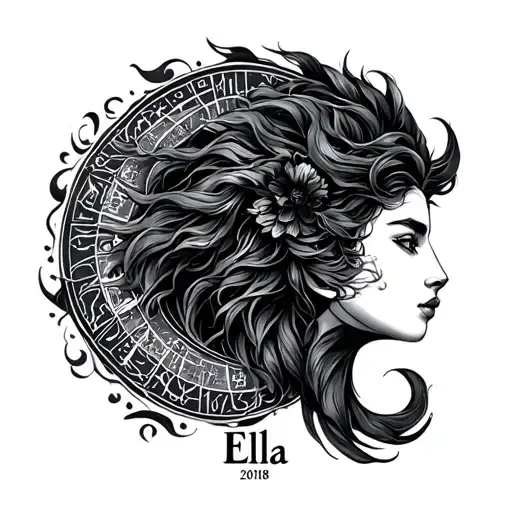 Name Ella, year of birth 2018, zodiac sign Kreps tattoo design idea