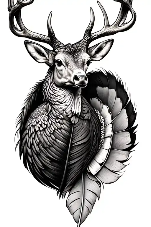 turkey feather with deer head tattoo tattoo design idea