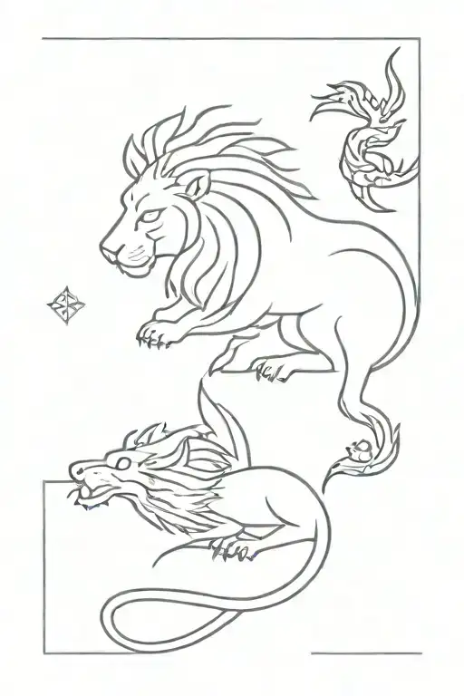 lion and dragon  tattoo design idea