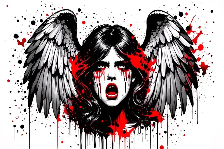 gothic angel woman crying tattoo design idea