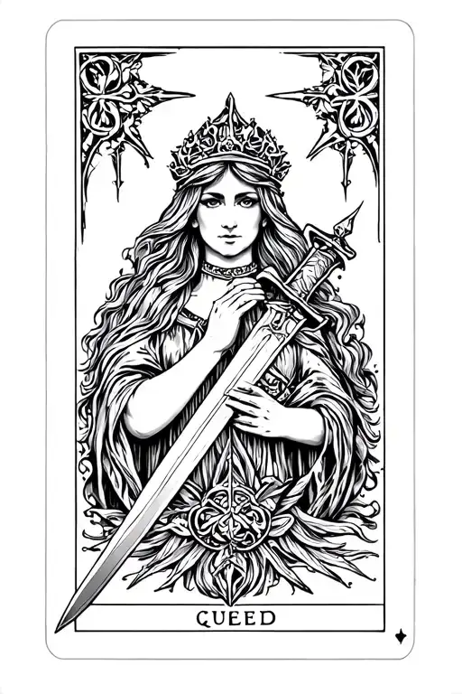 tarot queen of swords laid tattoo design idea