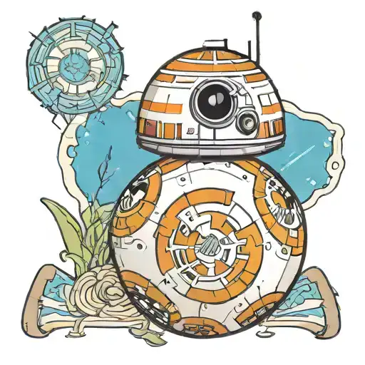 BB-8 Droid from star wars in Pacific Northwest Indian art style tattoo design idea