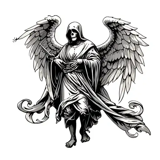 biblically accurate angel, grim reaper standing tattoo design idea