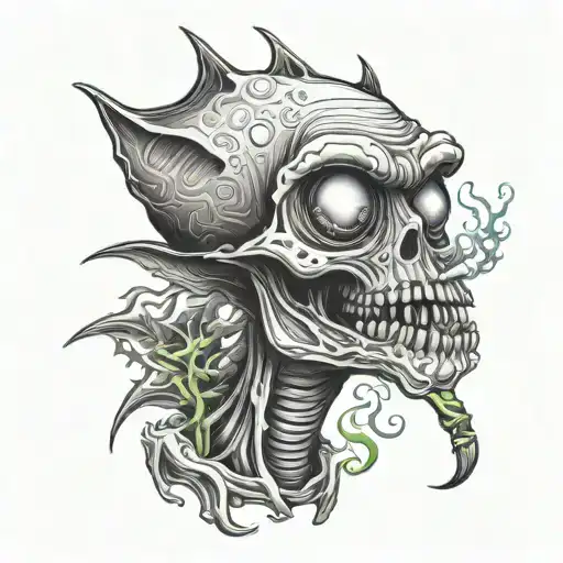 trippy alien smoking a joint tattoo design idea