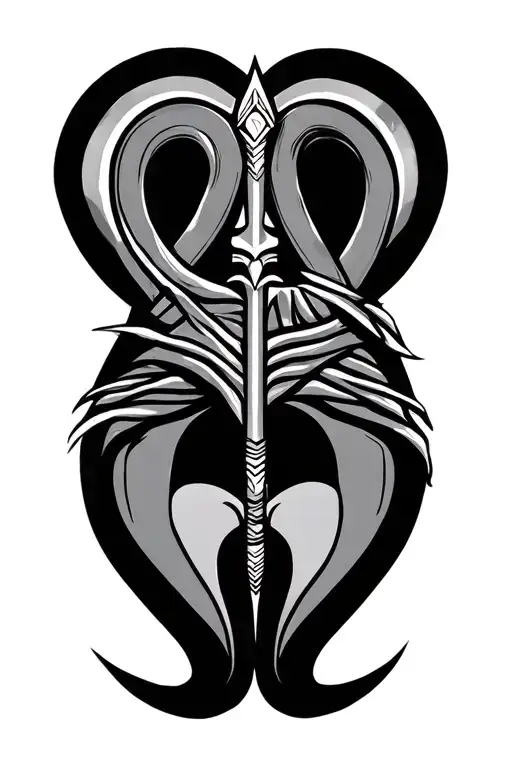 nubian spear pointing at vulva shapes hidden tattoo design idea