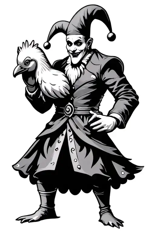 court Jester with a rubber chicken  tattoo design idea