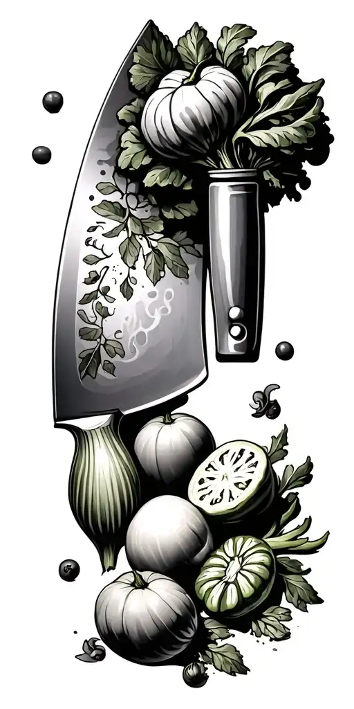 chef knife, vegetables tattoo design idea