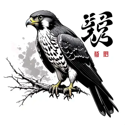 peregrine falcon with a hayabusa kanji symbol tattoo design idea