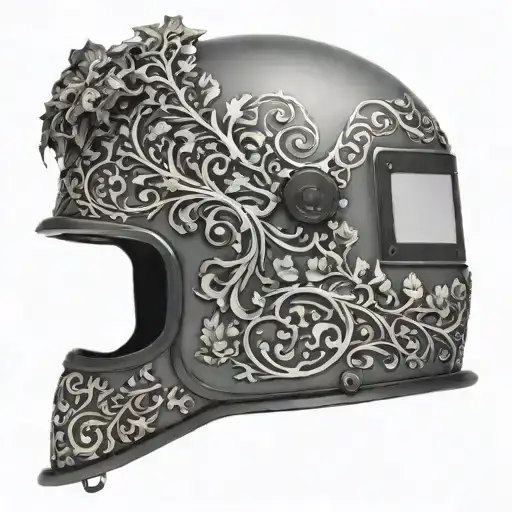 welding helmet with ivy vines wrapping tattoo design idea