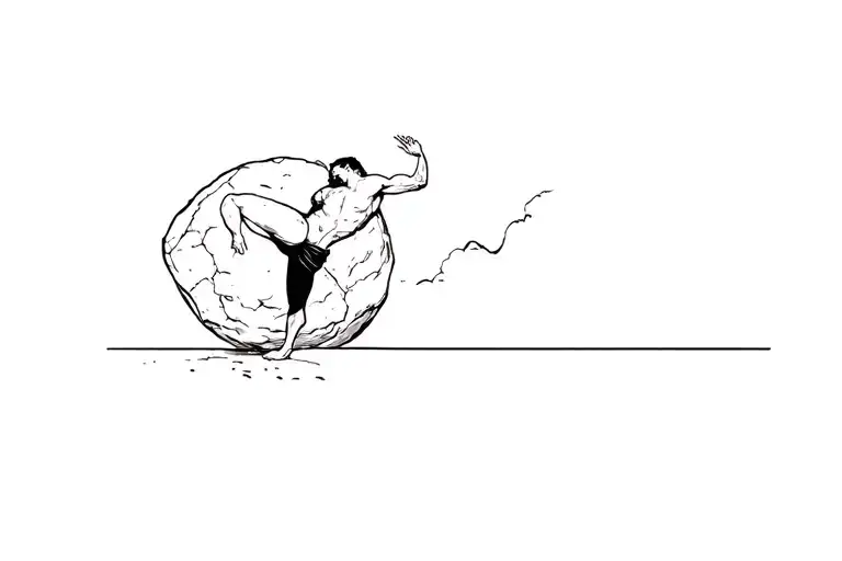 Sisyphus lokking at falling boulder tattoo design idea