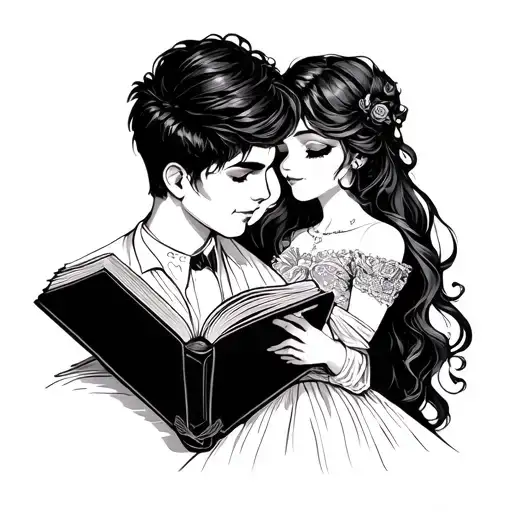 love, book, couple tattoo design idea