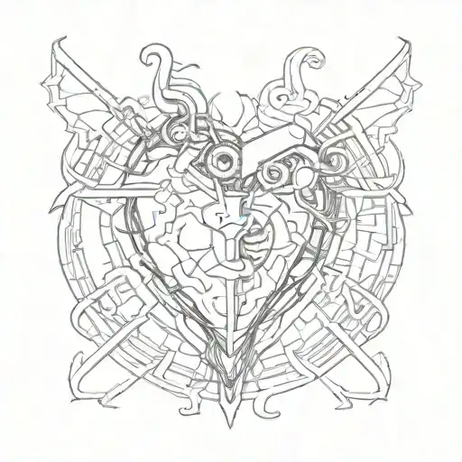cyber sigilism heart tattoo design idea