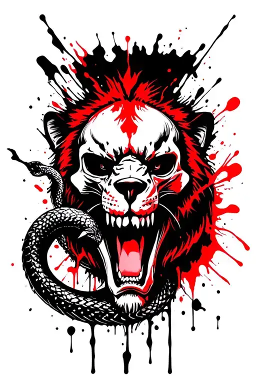 angry skulls snakes lions tattoo design idea