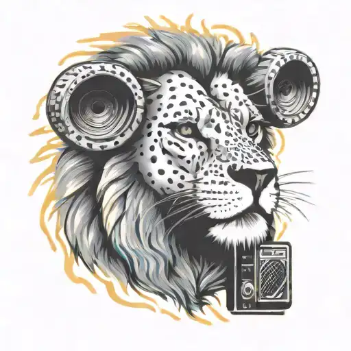 A graffiti-style mural of a lion in a Walmart vest holding a boombox tattoo design idea