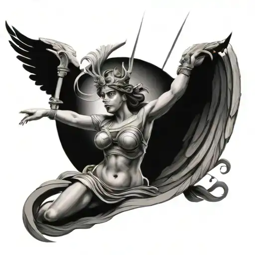 athena goddess attacking tattoo design idea