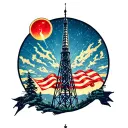 radio tower surrounded tattoo design idea