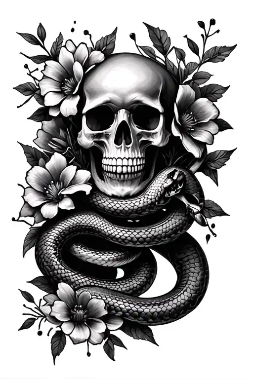 skulls, bones, flowers, snakes, spiders, webs tattoo design idea