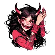 Girl demon face profile holding tattoo design idea