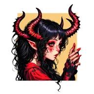 Girl demon face profile holding tattoo design idea