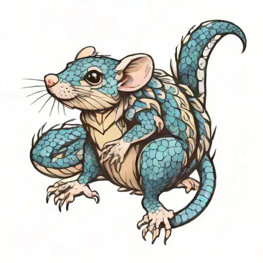 Cute Rat With Blue Dragon Scales Full Body tattoo design idea