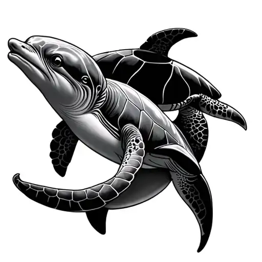 Dolphin And Turtle tattoo design idea