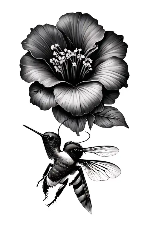 diplodenia and hummingbird hovering bee tattoo design idea