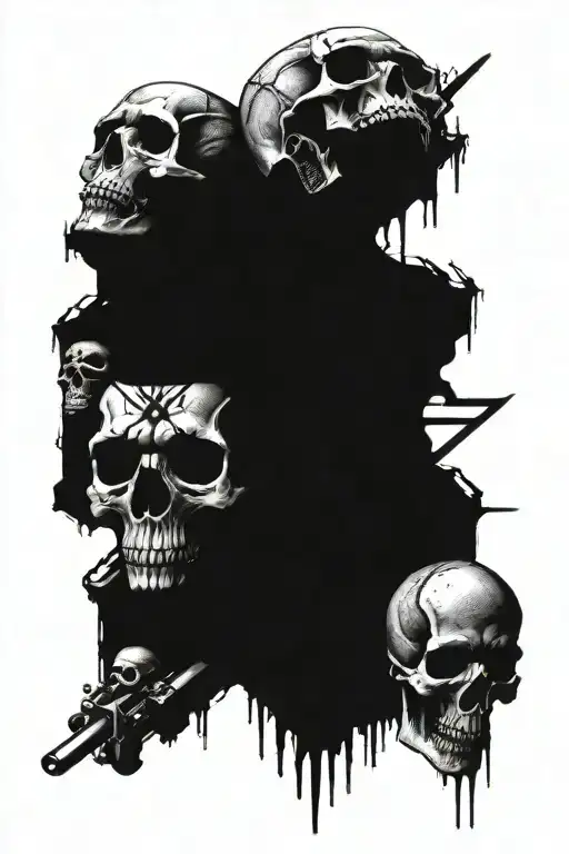 railroad tracks surrounded with human skulls incorporating a harley davidson style tattoo design idea