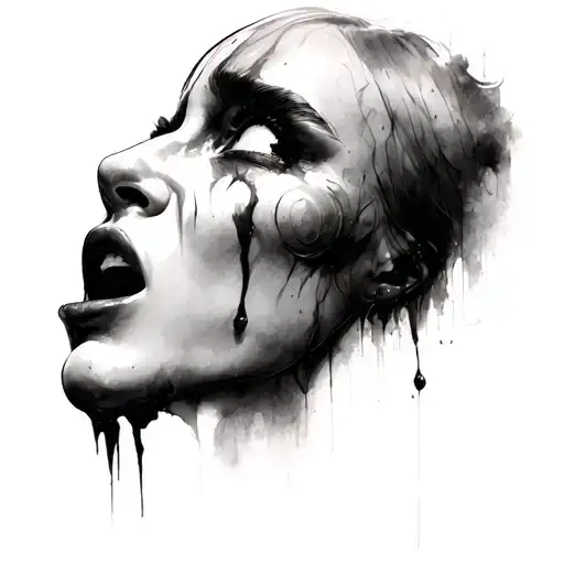 black and grey realism crying faces tattoo design idea