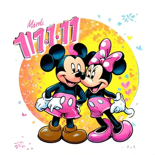 "11:11" mickey mouse and minnie mouse cute tattoo design idea