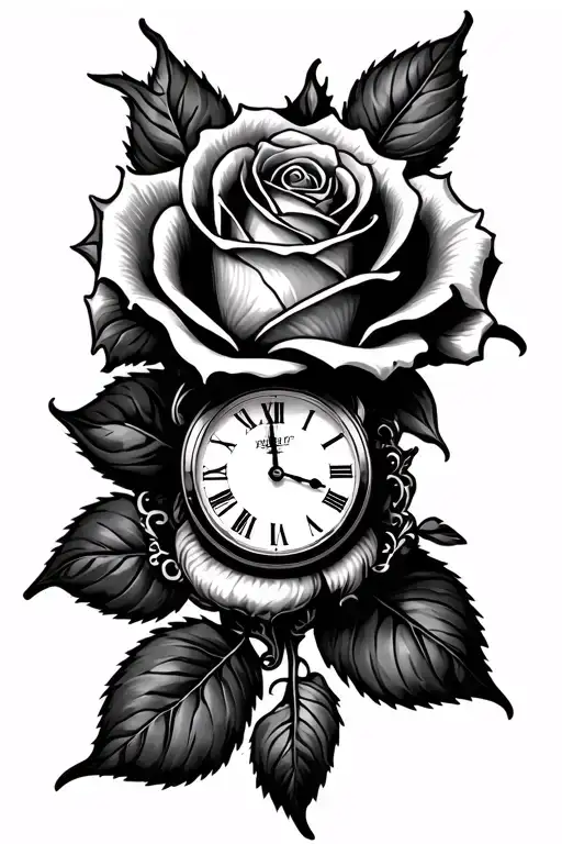 Rose cuff with clock date tattoo design idea