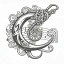 fishing hook with music notes intertwined tattoo design idea