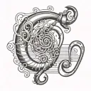 fishing hook with music notes intertwined tattoo design idea