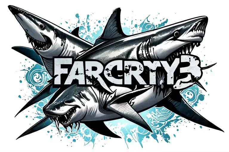 far cry 3 insanity text with tribal design around it and sharks tattoo design idea