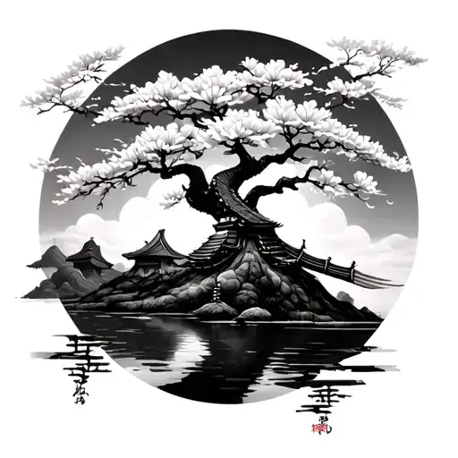 samurai cherry blossom tree tattoo design idea