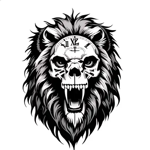 skull lion clock hand tattoo tattoo design idea