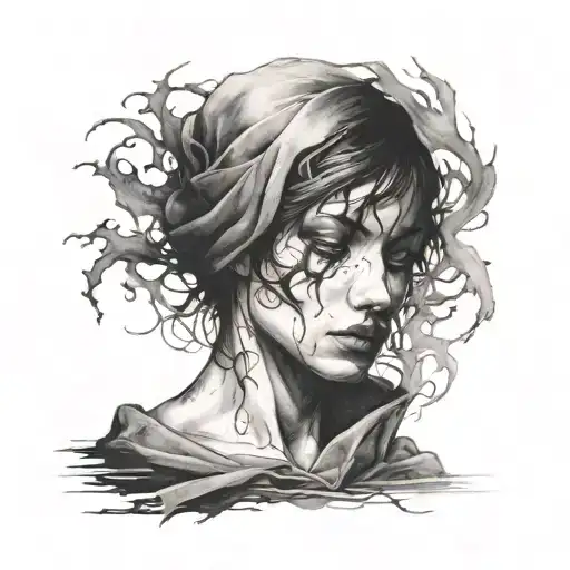 a tear in the fabric of reality with a person whose shadow is being let loose  tattoo design idea