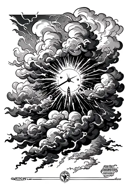 storm clouds, time, lightening tattoo design idea